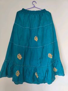 Satin Green Ethnic Skirt + Freebie