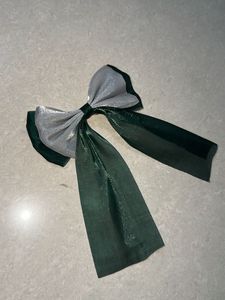 Elegant Green &amp; Silver Hair Bow