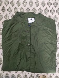 Olive Green Mandarin Collar Shirt