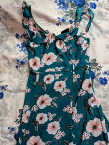 Floral Ruffle Teal Mini Dress