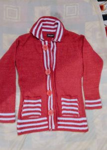 Red Striped Knit Cardigan (soft woolen)
