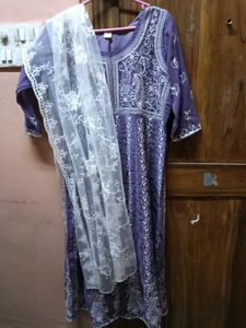 BrandNew Lavender Lucknow Embroidered Kurta+Dupatt