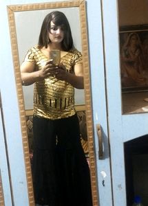 Golden Colour Dress With Sharara Black