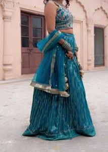 sky Blue Lehnga With Readymade Blouse And Dupatta.