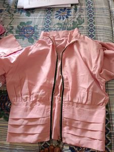 Pink Pleated Bomber Jacket
