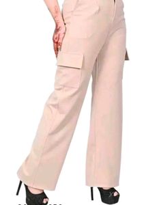 Beige High-Waist Cargo Pants
