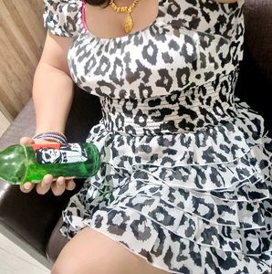 Black-White Leopard Print Mini Dress