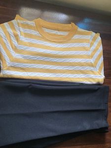 Striped Top & Black Pants Set