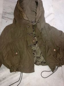 Olive Green Hooded Jacket Crop