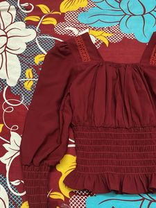 Burgundy Smocked Peplum Top