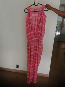 Fix price pink overall printed jumpsuit