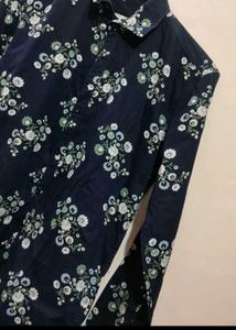 Navy Blue Floral Printed Shirt For 36 Chest