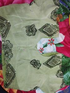 Elegant green Saree with Sequin Work