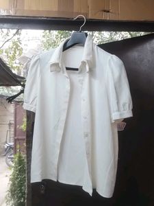 White Puff Sleeve Button Down