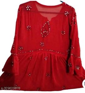 Red Embellished Kurta