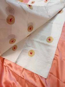 Silk Saree White And Pink Design