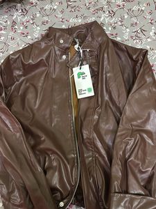 Brown Faux Leather Bomber Jacket