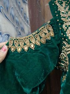 Embroidered Green Velvet Blouse