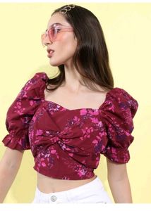 Floral Puff Sleeve Crop Top