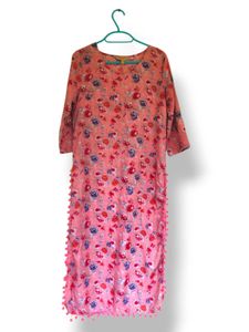 Floral Printed Pink Woman Straight Kurta