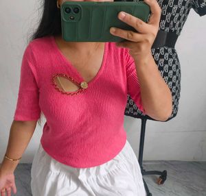 Pink Ribbed Knit Top
