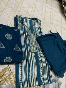 Striped Blue Kurta Set With Cotton Duptta