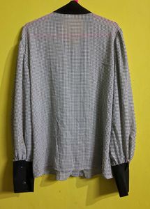Checkered Blouse with Tie Neck M Size