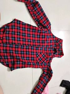 Red And Black Mix Checks Top Type Shirt
