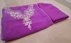 Ele Purple chickenkari semi stitched dress materia