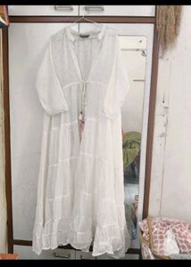 Gorgeous White Full Flared Pure Cotton Shrug