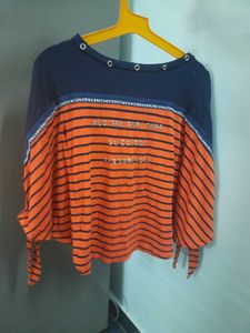 Orange And Blue Baggy Bat Wing Sleeve Top
