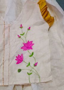 White &amp; Gold Embellished Floral Top And Skirt