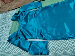 Elegant Turquoise Green Ethnic Satin Suit