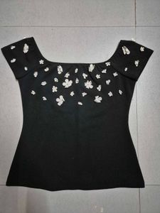 Black Top With White Flowers
