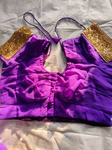 Beautiful Purple Saree With Mirror Work &amp; Blouse
