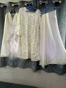 White Embroidered Salwar Kameez With Dupatta