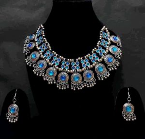 Woman Silver Necklace Set Jwellery Earings