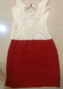 Elegant Red &amp; White Dress party wear