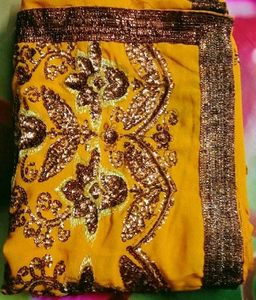 Sequence And Dimond Work Saree With Blouse Materia