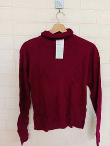 Burgundy Turtleneck Ribbed Sweater