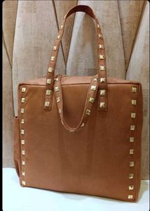 Tan Suede Square Tote - Laptop Bag