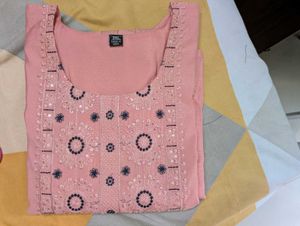 Blush Pink Embroidered Kurti - 3XL