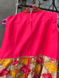 Pink &amp; Yellow Embellished Anarkali Dress
