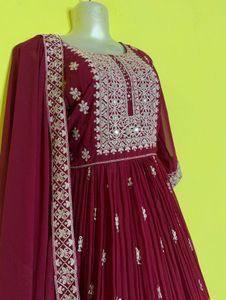 Elegant rani colour Embroidered Kurta Set