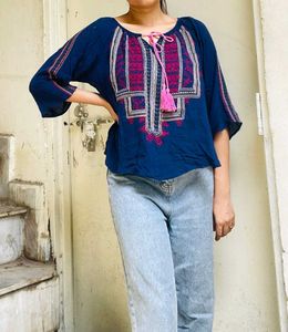 Women Embroidered Blue Top
