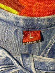 Denim Style Bell-sleeves Front-Bow Top