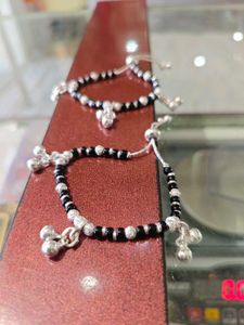 Silver Baby Anklets with Black Beads