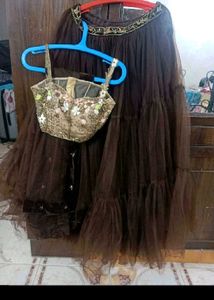 Brown Tulle Skirt and Embellished Top