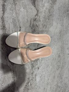 White Clear Strap Heels