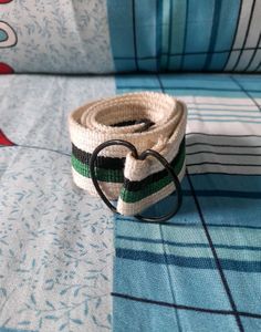Y2k Men Striped Web Belt Double D-Ring Buckle 💚